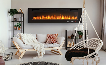 Wall Mounted Electric Fireplace Recessed In-Wall Linear Heater Multicolor Flame 750W/1500W Touch Screen Remote Timer Low Noise 30-60 Inch