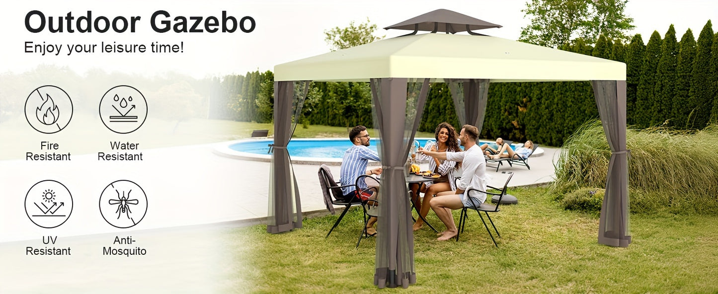 Gazebo with Mosquito Netting Steel Frame | Backyard Garden BBQ Party