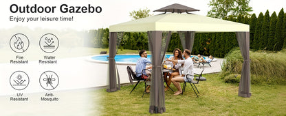 Gazebo with Mosquito Netting Steel Frame | Backyard Garden BBQ Party