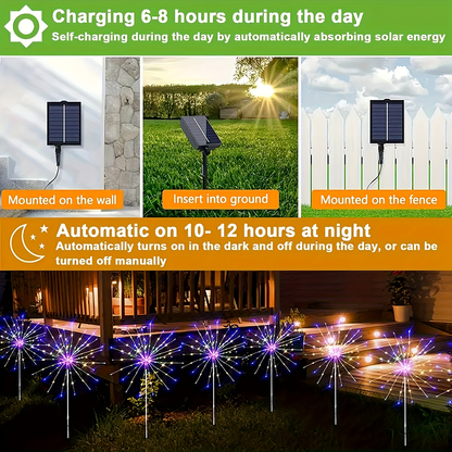 Solar Fireworks Lights Outdoor Waterproof 240–640 LED 8 Lighting Modes – 4/8 Pack Garden Stake Lights for Christmas Yard Wedding Patio Lawn Holiday Decoration
