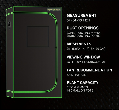 Indoor Grow Tent 1680D Lightproof with Viewing Window, Floor Tray & No-Tool Assembly, Hydroponic Setup for Seedling & Vertical Flowering, Multiple Sizes 2x2 to 4x4ft