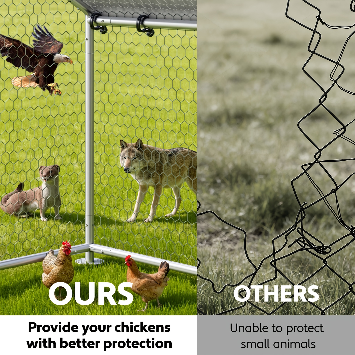 Dog Kennel Outdoor Large Metal Walk-in Chicken Run Pen Poultry Cage with Anti-UV Cover Movable Rack or Dolly 2 Sizes for Farm Backyard Chickens Dogs Rabbits