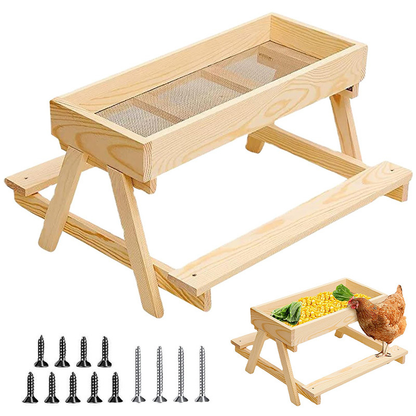 Wooden Chicken Feeder Trough Poultry Dining Table No Waste Farm