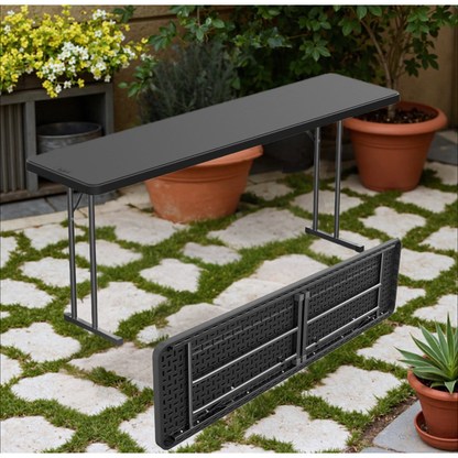 Folding Table 6 ft Narrow HDPE Top 350 lbs Capacity Steel Frame Portable Indoor Outdoor Table for Party, Buffet, Camping & Office