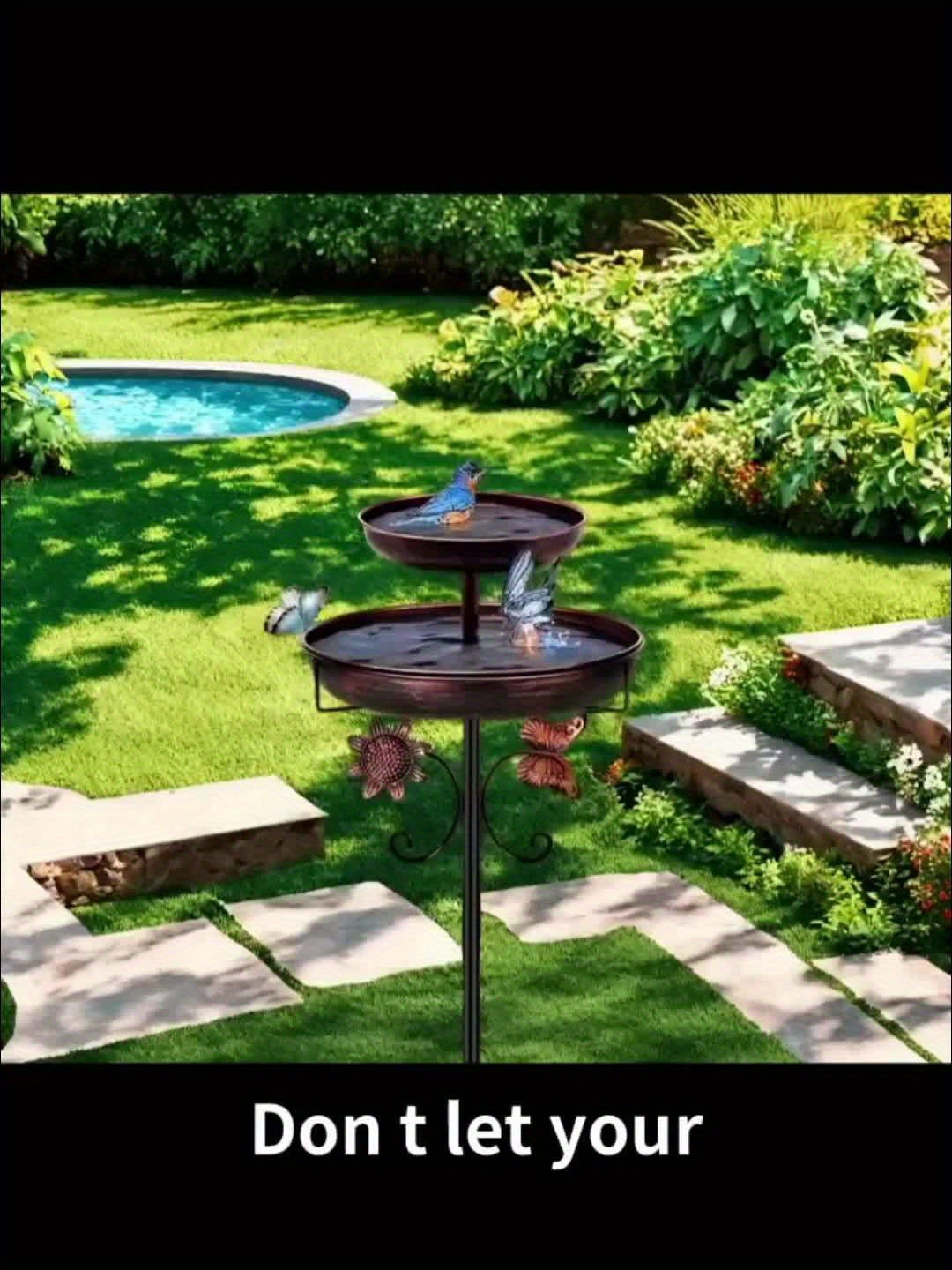 Bird Bath | Heavy Duty Metal Double Layer 5-Claw Base Garden Courtyard
