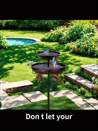 Bird Bath | Heavy Duty Metal Double Layer 5-Claw Base Garden Courtyard