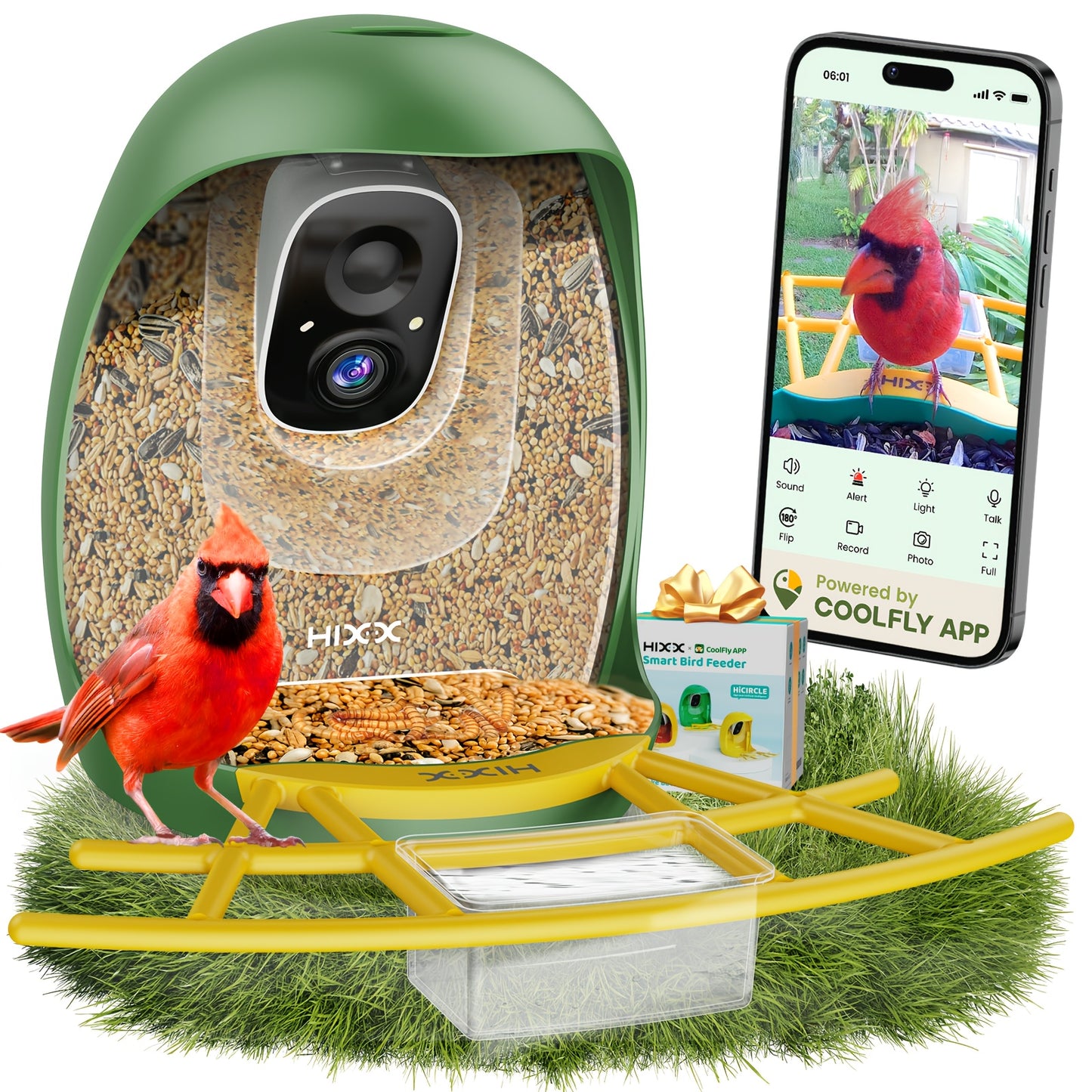 Smart Bird Feeder with Camera AI Bird Identification, 2K HD Live View, Auto Capture & Color Night Vision, Outdoor Wireless Bird Watching Gift for Bird Lovers, Green