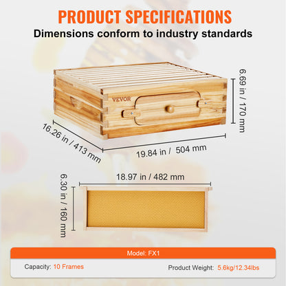 Beehive Kit 10 Frame Cedar Wood Bee Hive with Transparent Windows & Beeswax Coating