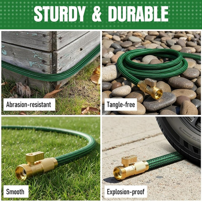 Heavy-Duty Rubber Garden Hose with 9-Function Nozzle | Non-Expandable, Kink-Resistant – 25/50/75/100FT