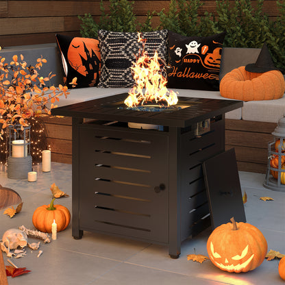 Propane Fire Pit Table Outdoor 50,000 BTU Gas Fire Table with Lid Lava Rocks & Waterproof Cover for Patio Backyard Deck Black Brown 40"/44"