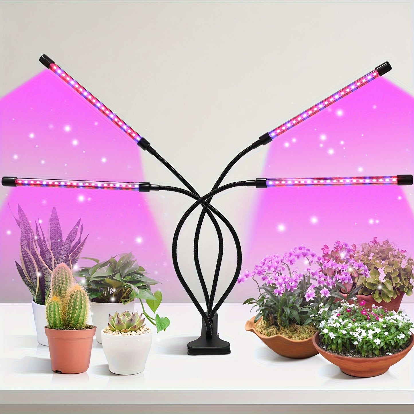 Clip-On Grow Light Strip 3/4/5 Tubes Red Blue Full Spectrum | 5-Level Brightness 3/9/12H Timer Clamp Type | Indoor Plants Desk Shelf Seedling