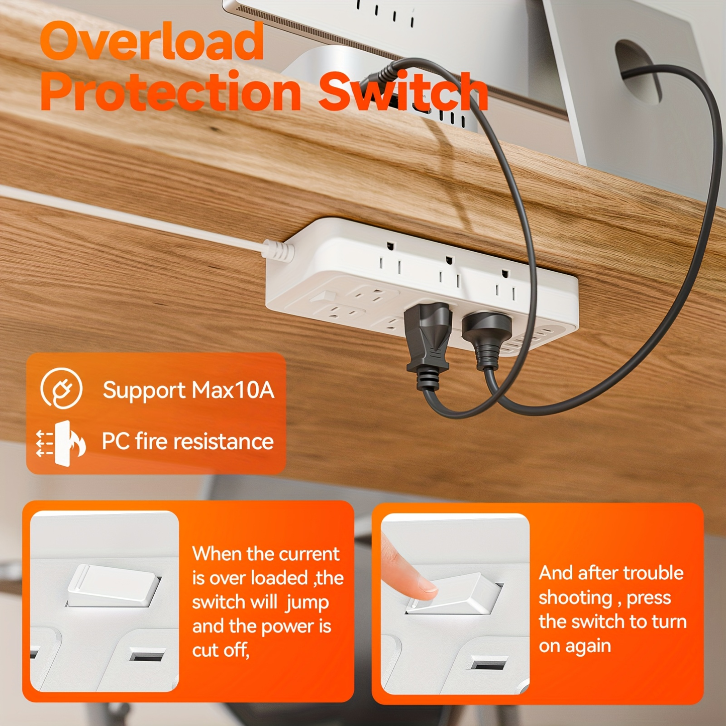 Charging Station 18-in-1 Power Strip Surge Protector 12 AC Outlets 6 USB Ports 4 USB-A 2 USB-C Flat Plug Wide Spacing Wall Mount for Home Dorm Office Travel