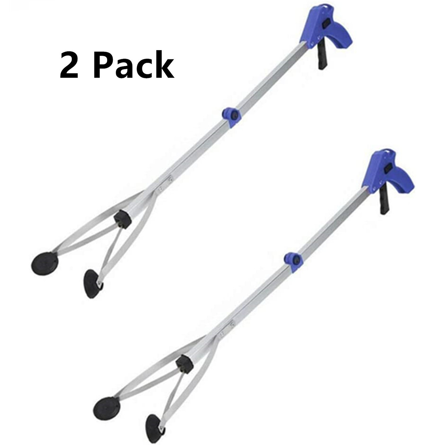 Reacher Grabber Tool 32-Inch Foldable 2-Pack - Aluminum Alloy Extender with Rubber Suction Cup Grippers, Safety Lock & Ergonomic Pistol Handle for Elderly, Mobility Aid, Trash Picker & Garden Use