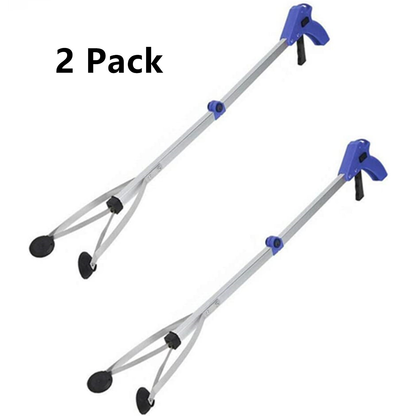 Reacher Grabber Tool 32-Inch Foldable 2-Pack - Aluminum Alloy Extender with Rubber Suction Cup Grippers, Safety Lock & Ergonomic Pistol Handle for Elderly, Mobility Aid, Trash Picker & Garden Use