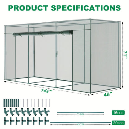 Plant Protection Tent Crop Cage with Zippered Door & Square Frame, Raised Garden Bed Cover Wind-Resistant for Outdoor Vegetables, Flowers & Herbs, Multiple Sizes