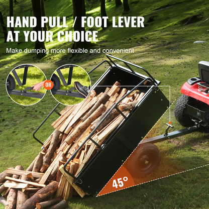 Tow Behind Dump Cart ATV Trailer 750-1500 lbs, Heavy Duty Steel Garden Dump Trailer 12-15 Cu Ft with Removable Sides & Pneumatic Tires for Mowers, Tractors, UTV