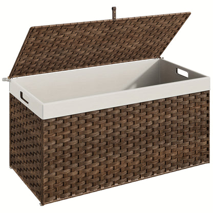 Large Storage Basket with Lid & Handles - 220L Handwoven Wicker Blanket Basket, Metal Frame, Soft Lining, Foldable for Bedroom, Laundry Room & Living Room