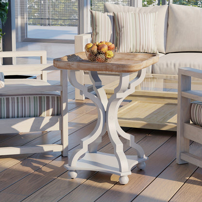 Side Table with Tray Top – Rustic Farmhouse Accent End Table, Distressed Wood Finish, Lightweight & Sturdy, Square or Round for Patio Living Room Bedroom Outdoor Indoor
