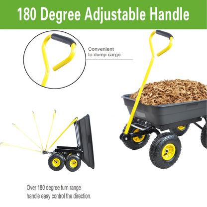 Garden Dump Cart Heavy Duty 330LBS | Steel Frame Pneumatic Tires Lawn Yard Farm Utility Wagon
