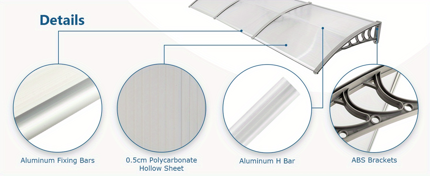 Door Awning 120"x40" Polycarbonate Canopy UPF50+ UV Rain Snow