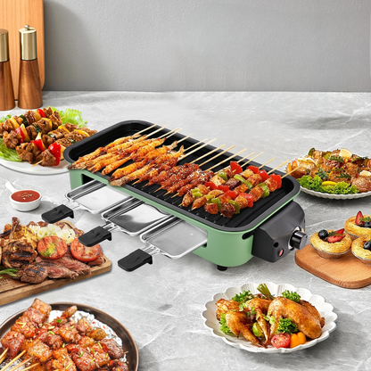 Indoor Electric Smokeless Grill 1700W with Raclette Pans, Non-Stick Dishwasher Safe Plate, Portable Tabletop BBQ Griddle for Couples