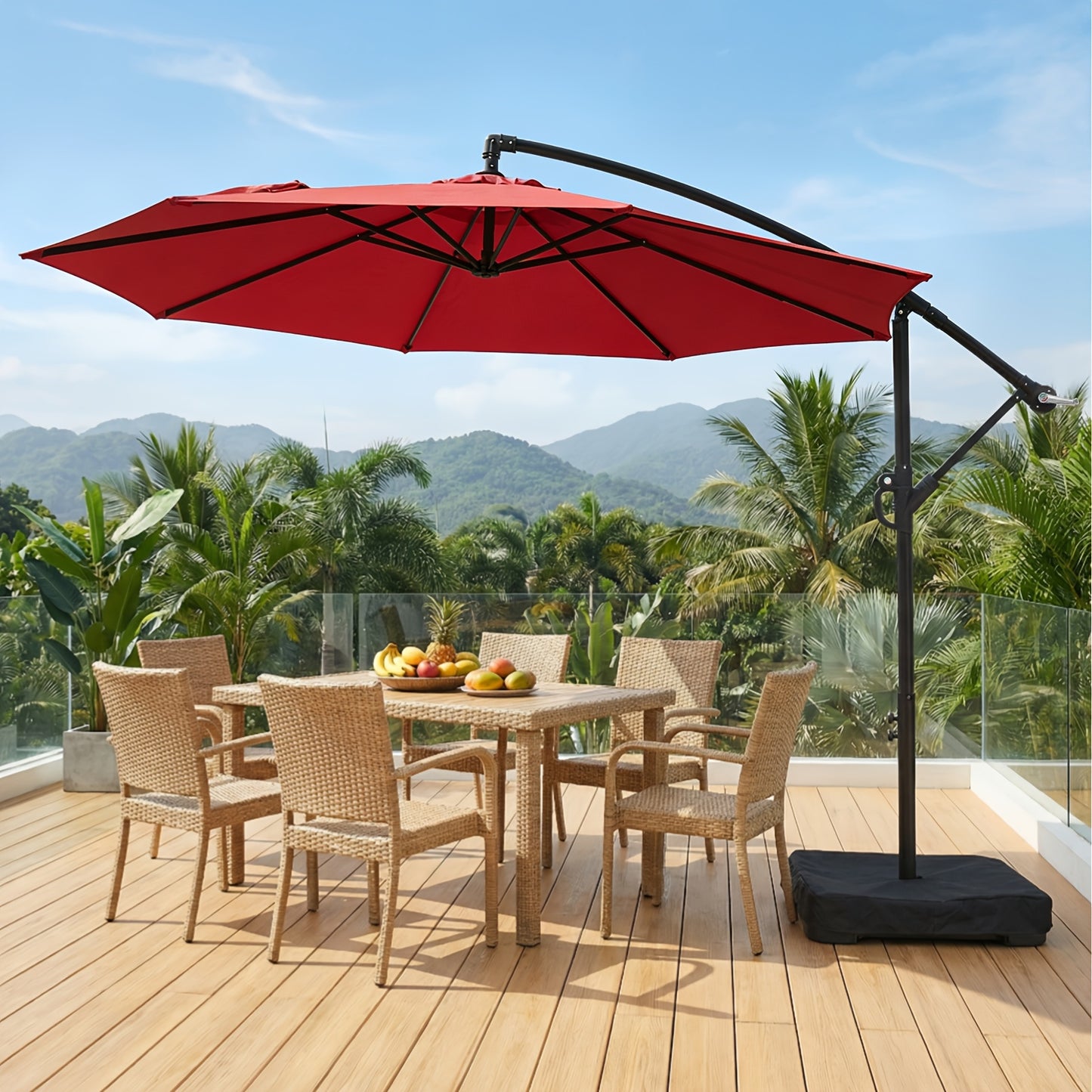 Cantilever Patio Umbrella 10 Ft Offset Hanging Outdoor Umbrella with Crank, Push Button Tilt & Cross Base, Market Umbrella for Patio Deck Pool Backyard, 8 Colors