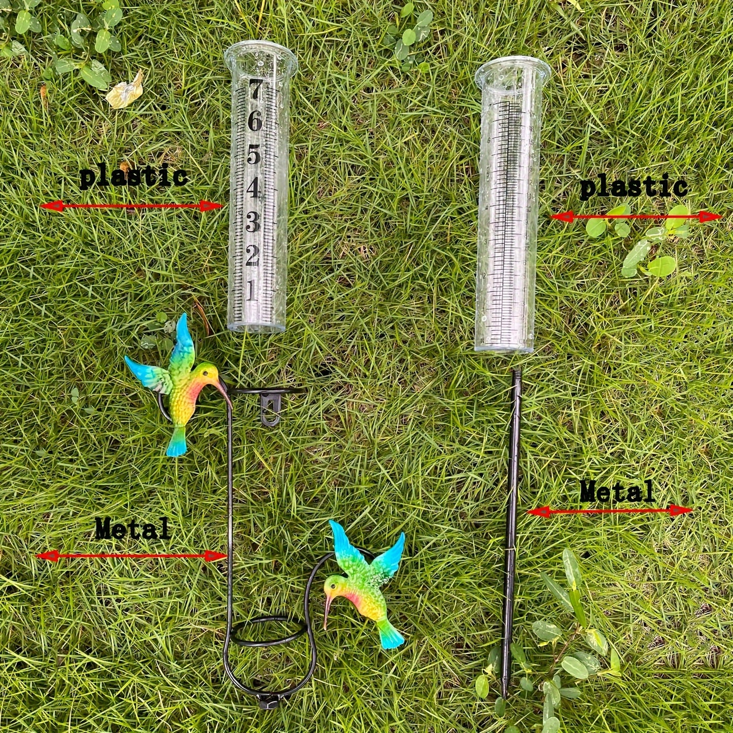 Rain Gauge | Hummingbird Garden Art Metal Frame Outdoor Yard Decor
