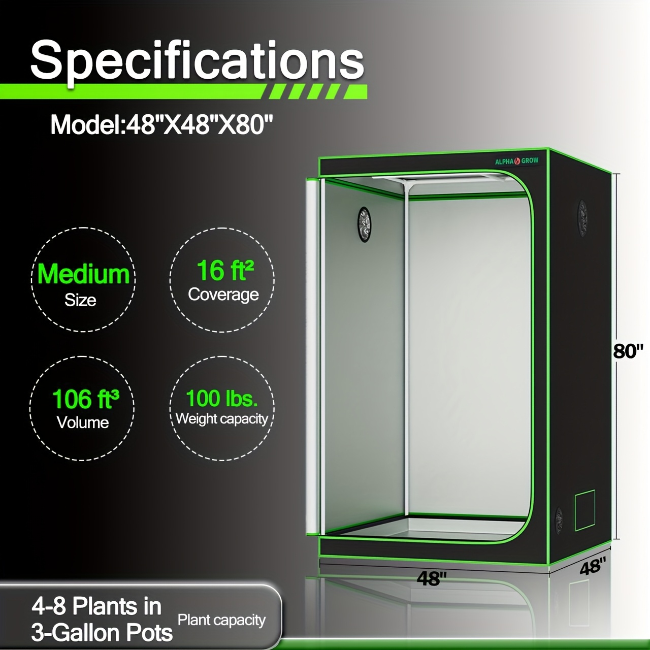 Indoor Grow Tent 1680D Lightproof with Viewing Window, Floor Tray & No-Tool Assembly, Hydroponic Setup for Seedling & Vertical Flowering, Multiple Sizes 2x2 to 4x4ft