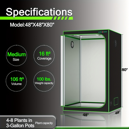 Indoor Grow Tent 1680D Lightproof with Viewing Window, Floor Tray & No-Tool Assembly, Hydroponic Setup for Seedling & Vertical Flowering, Multiple Sizes 2x2 to 4x4ft