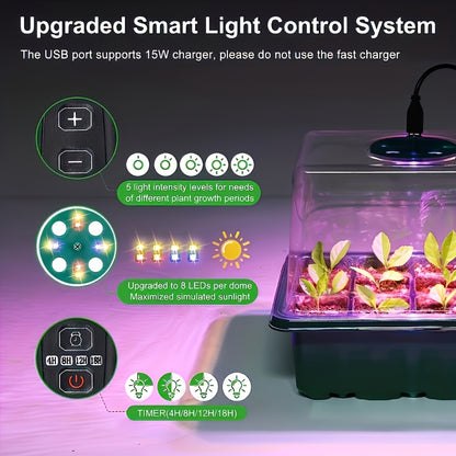 Seed Starting Kit LED Grow Light Timer | Indoor Seedling Tray Dome