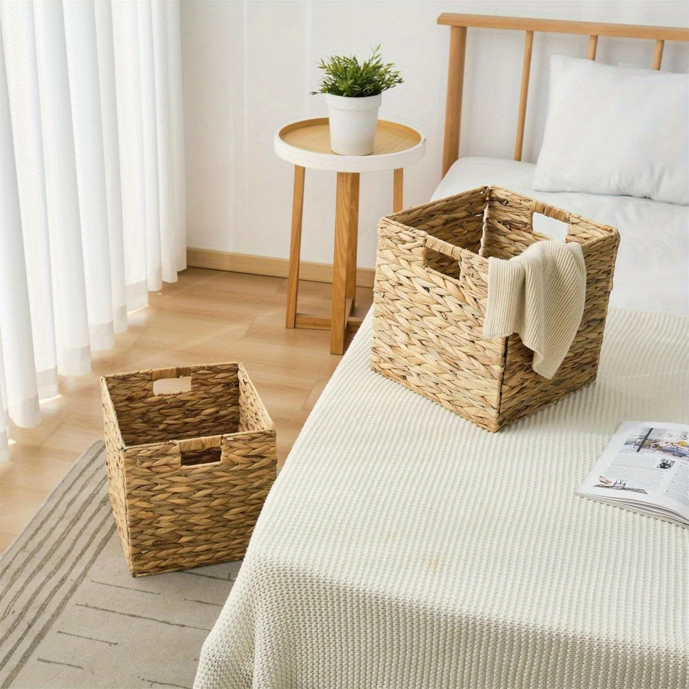 Woven Storage Baskets - Water Hyacinth, Seagrass & Paper Rope Organizer Bins for Shelves, Bathroom, Kitchen, Bedroom, Boho Home Decor