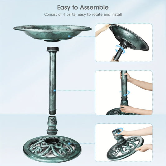 Solar Bird Bath with Fountain – Vintage Polyresin Outdoor Garden Decor