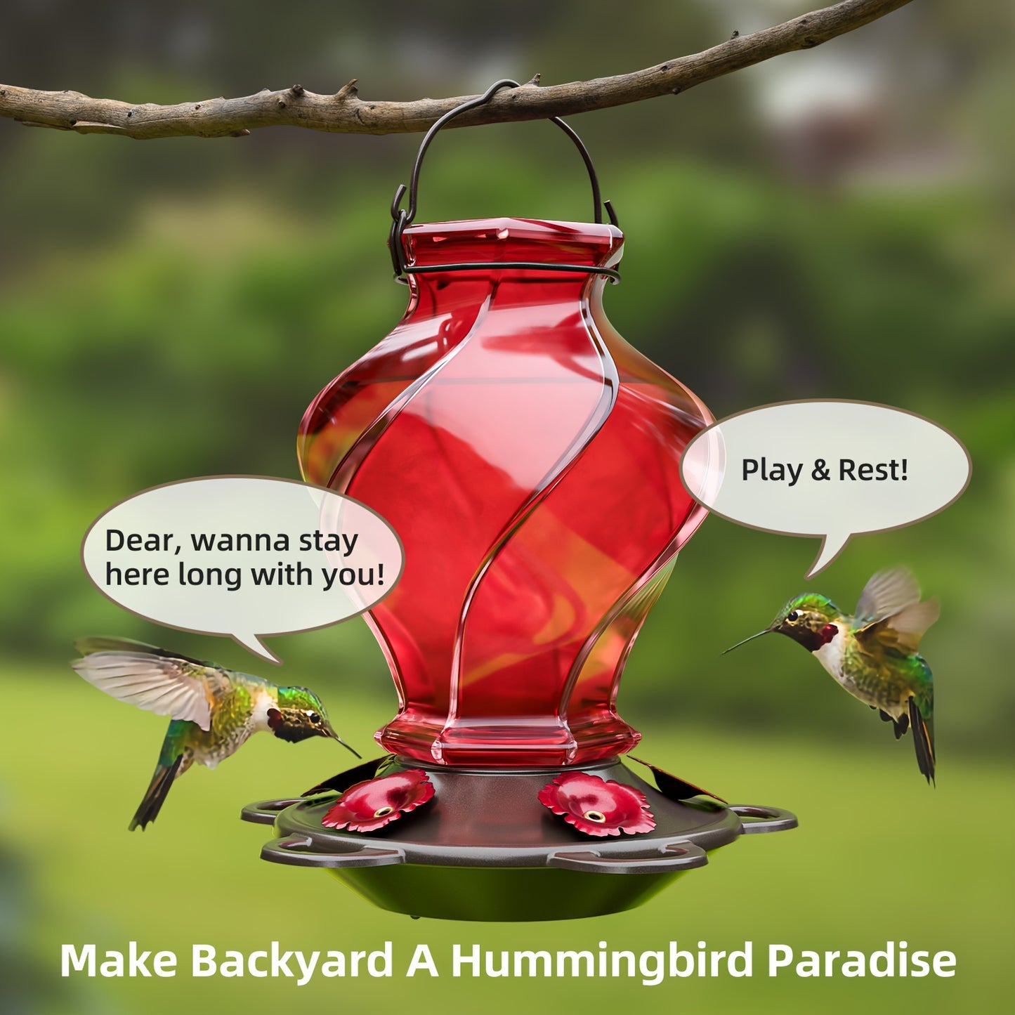 Hummingbird Feeder | Glass Spiral 5 Station Hanging Garden Yard Decor