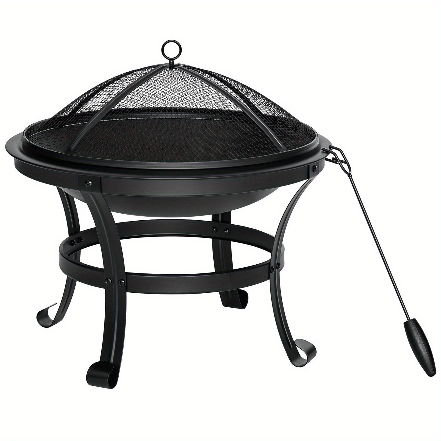 Wood Burning Fire Pit 22 Inch Portable Rust-Proof Steel Bowl with Mesh Spark Screen Log Grate Fire Poker for BBQ Camping Backyard Porch Deck Easy Assembly