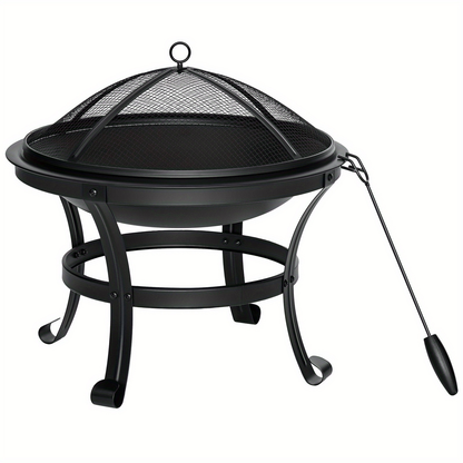 Wood Burning Fire Pit 22 Inch Portable Rust-Proof Steel Bowl with Mesh Spark Screen Log Grate Fire Poker for BBQ Camping Backyard Porch Deck Easy Assembly