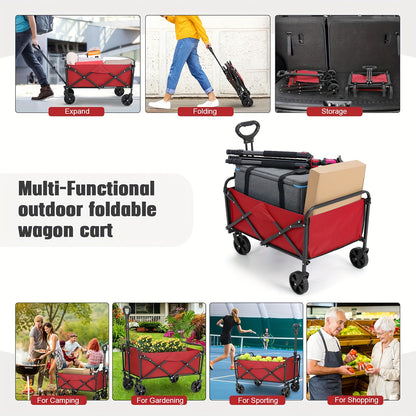 Folding Wagon Cart 360° All-Terrain Heavy Duty | Camping Beach Picnic Garden Sports Wagon with Cup Holder
