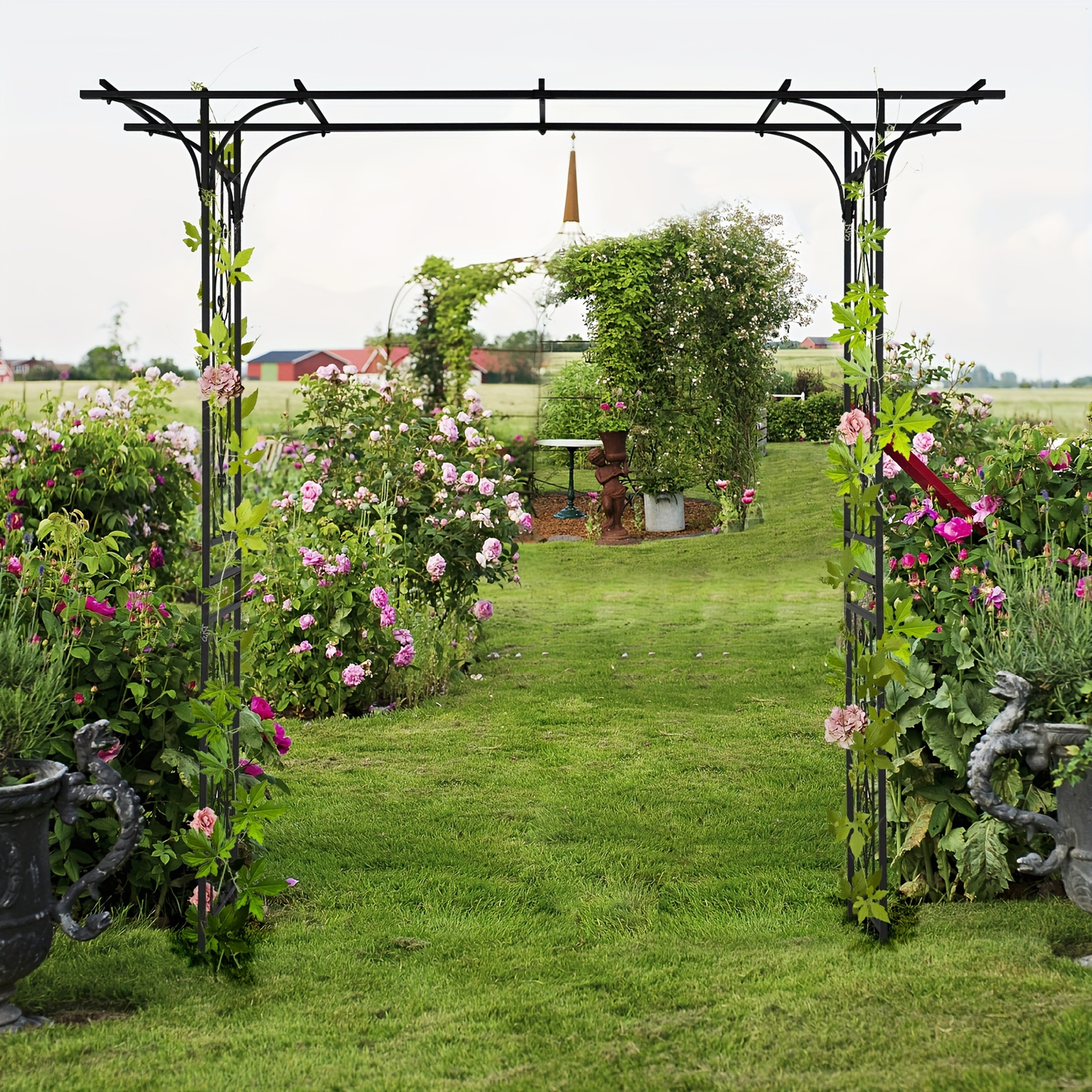Wrought Iron Garden Arch 7ft Rustproof Rose Trellis Multi-Style