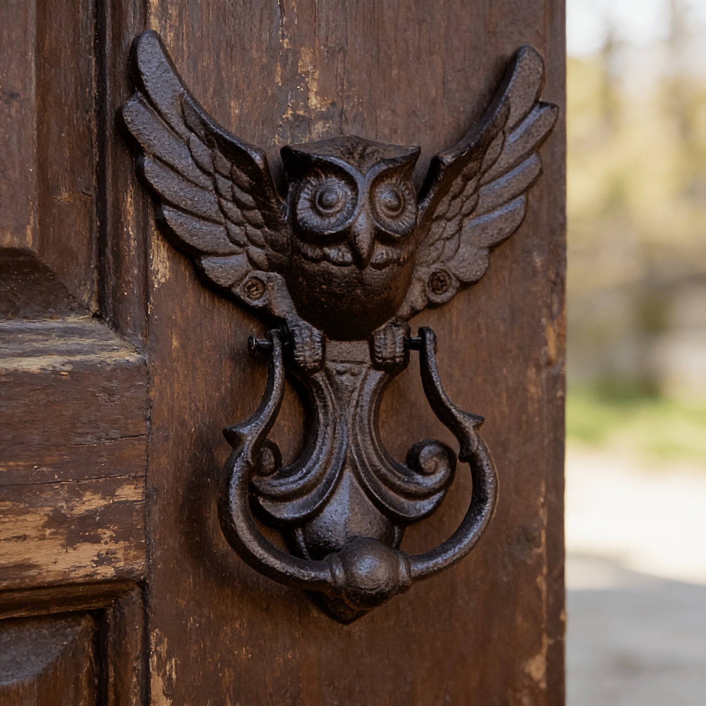 Cast Iron Owl Door Knocker Vintage Rustic Wrought Iron Door Handle Farmhouse Gate Pull Decorative Home Entryway Housewarming Gift