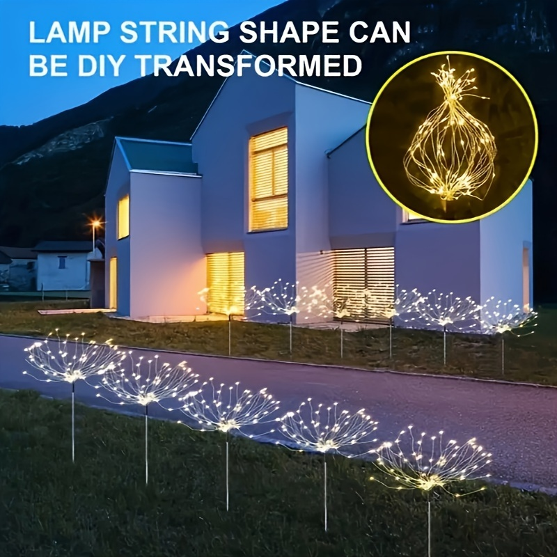 Solar Dandelion Lights with Remote Control 540/1080 LED 8 Modes Warm White – 6/12 Pack Outdoor Fireworks Stake Lights for Lawn Garden Christmas Halloween Festival Decoration