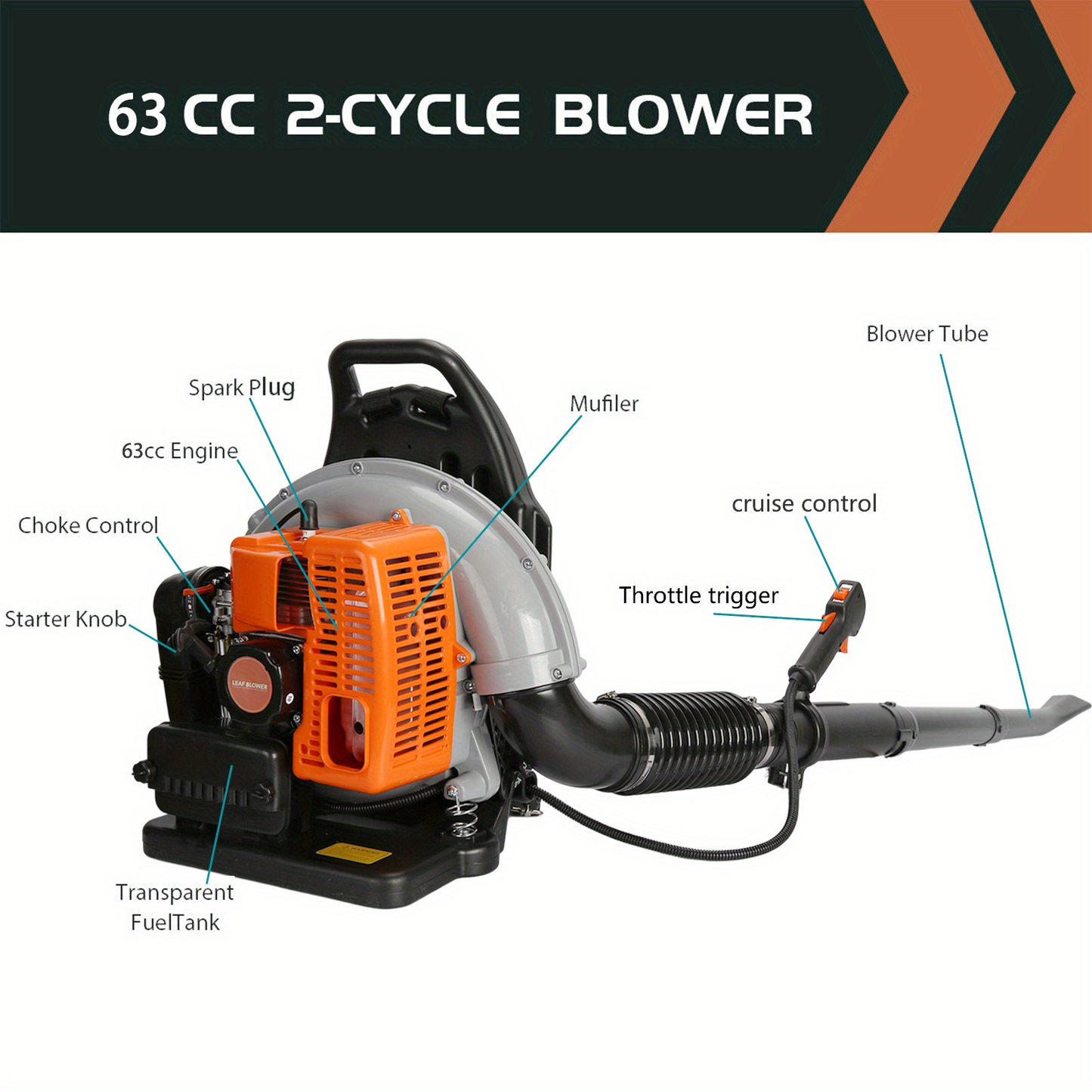 Gas Leaf Blower 2-Stroke Engine, Multi-Purpose High-Power Outdoor Blower for Lawn & Snow Clearing, Adjustable Extension Nozzle, Ergonomic Non-Slip Handle, Lightweight Cordless Design