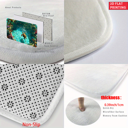 Sea Turtle Illusion Floor Mat Non-Slip 700GSM Microfiber Absorbent Machine Washable Rug Bathroom Bedroom Living Room Outdoor Camping Picnic