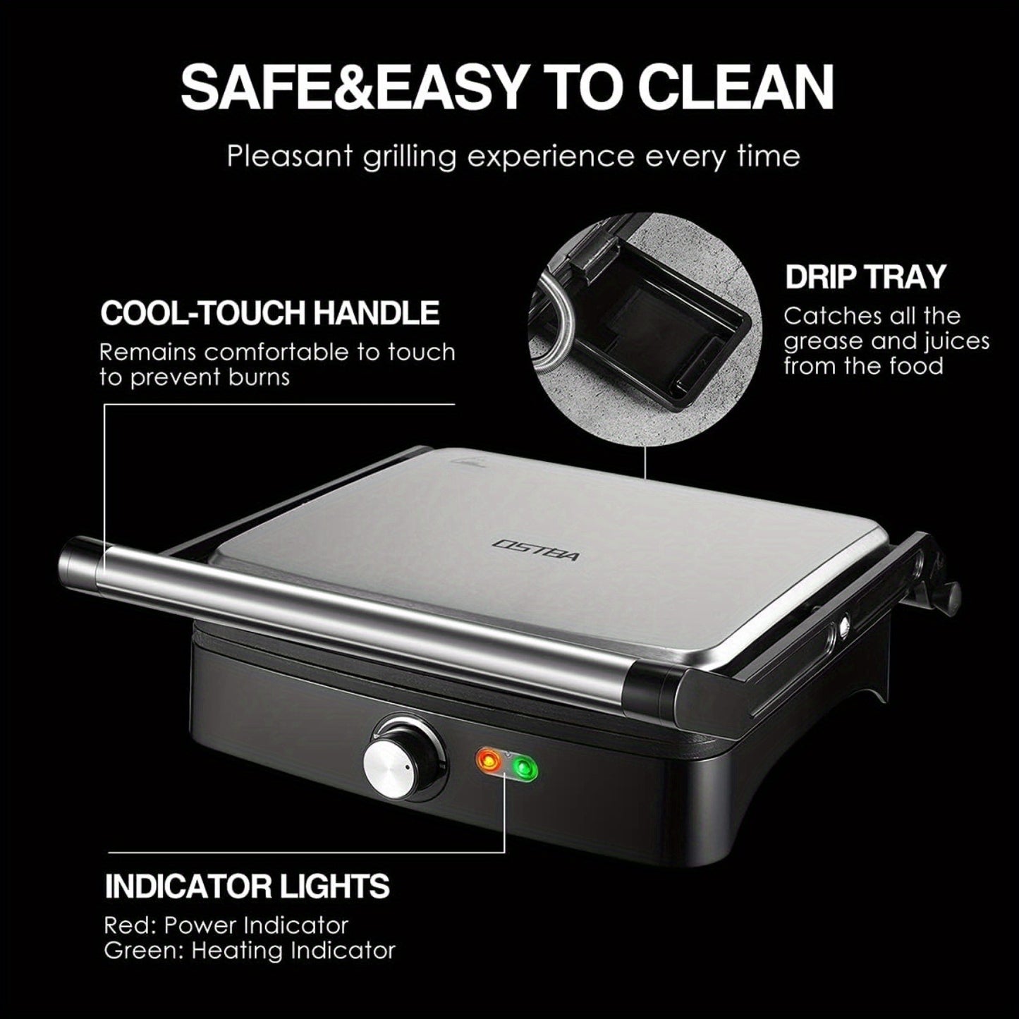 Panini Press Grill Indoor Sandwich Maker 4 Slice – Non-Stick 1200W Electric Grill with Temperature Control, 180° Opening, Removable Drip Tray | Countertop Steak & BBQ Grill