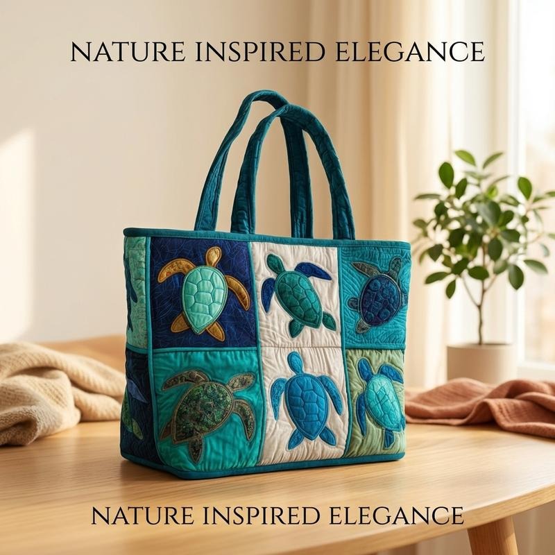 Sea Turtle Tote Bag Large Capacity for Women – Patchwork Design Machine Washable Beach Shoulder Bag