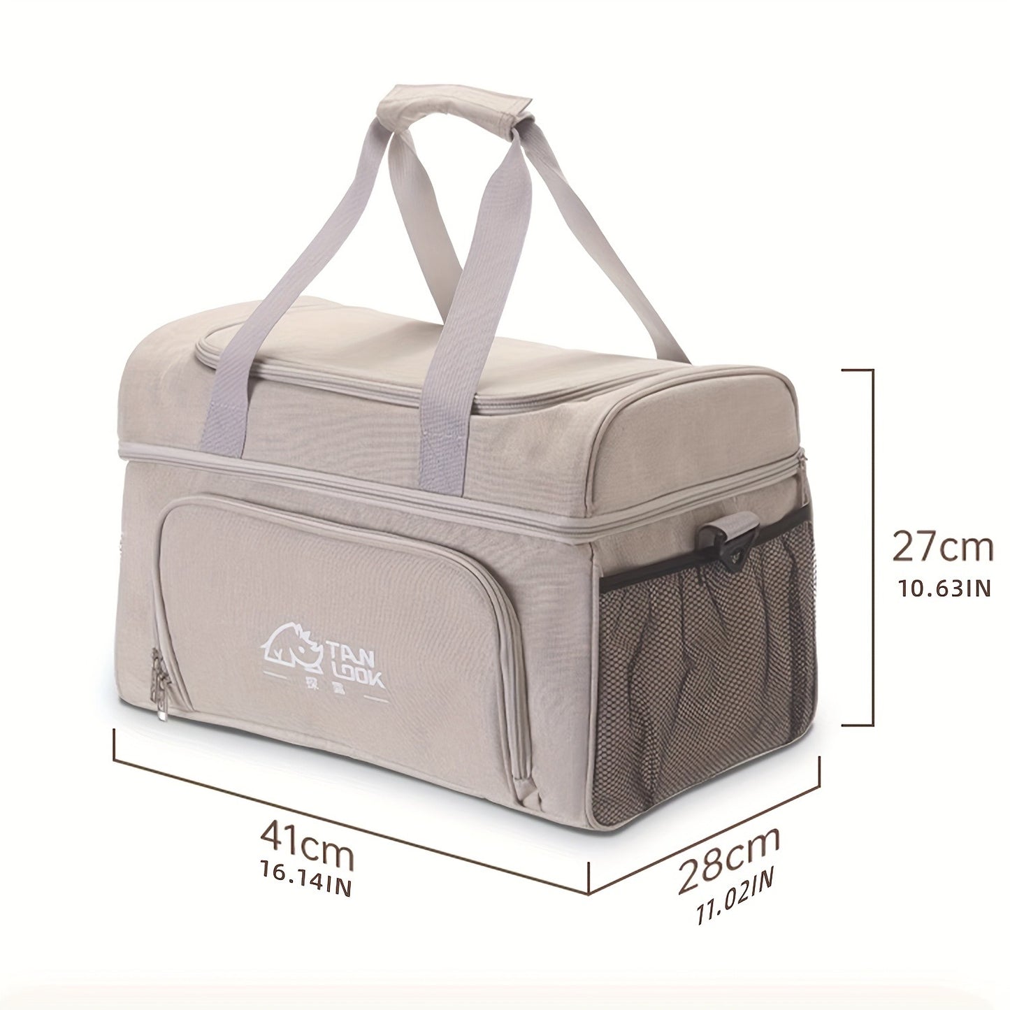 Insulated Picnic Basket Foldable Wicker with Cooler Box – Large Capacity Thermal Lunch Carrier Bag for Outdoor Camping, Beach & Picnics, Portable Wicker Cooler Basket, Khaki