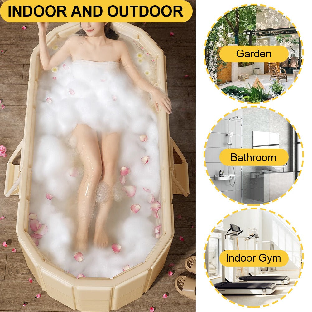 Ice Bath Tub Foldable Portable with Dual Drainage – Collapsible Cold Plunge & Hot Bath Tub, Freestanding Home Bathtub for Adults Indoor Outdoor