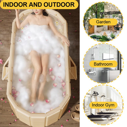 Ice Bath Tub Foldable Portable with Dual Drainage – Collapsible Cold Plunge & Hot Bath Tub, Freestanding Home Bathtub for Adults Indoor Outdoor