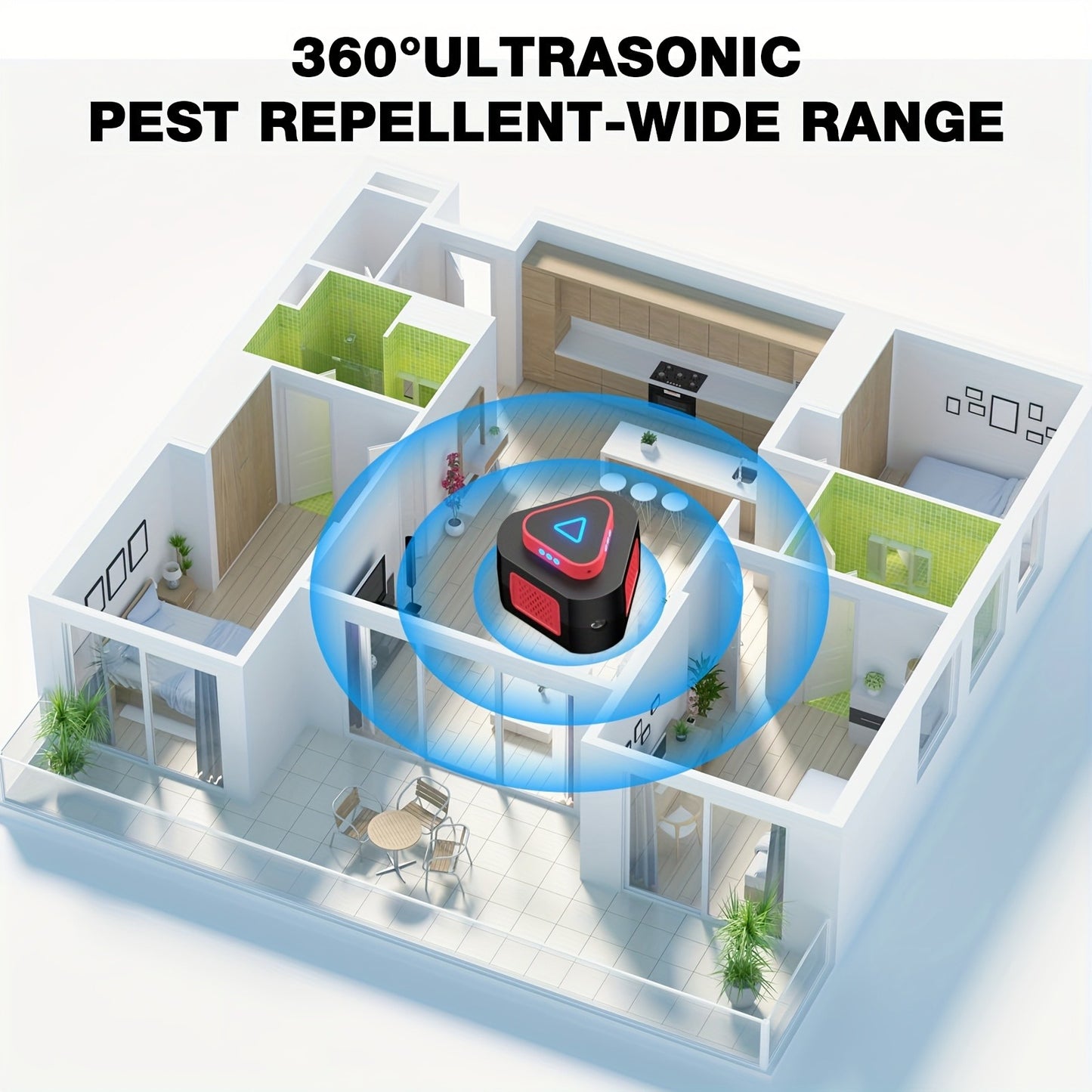 Plug-In Pest Repeller 4-in-1 – 360° Soundwave Coverage, Repels Mice, Rats, Cockroaches, Bats & Squirrels, Non-Toxic Safe Solution for Garage, Home & Office