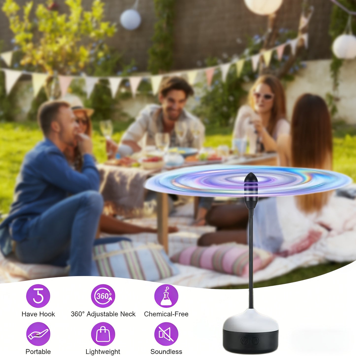 Mosquito Repellent Fan with Light – Portable Desktop Bug Repeller, Quiet USB Insect Repellent Fan for Indoor Outdoor Use, Patio Dining Table Kitchen Restaurant Party Camping Pest Control