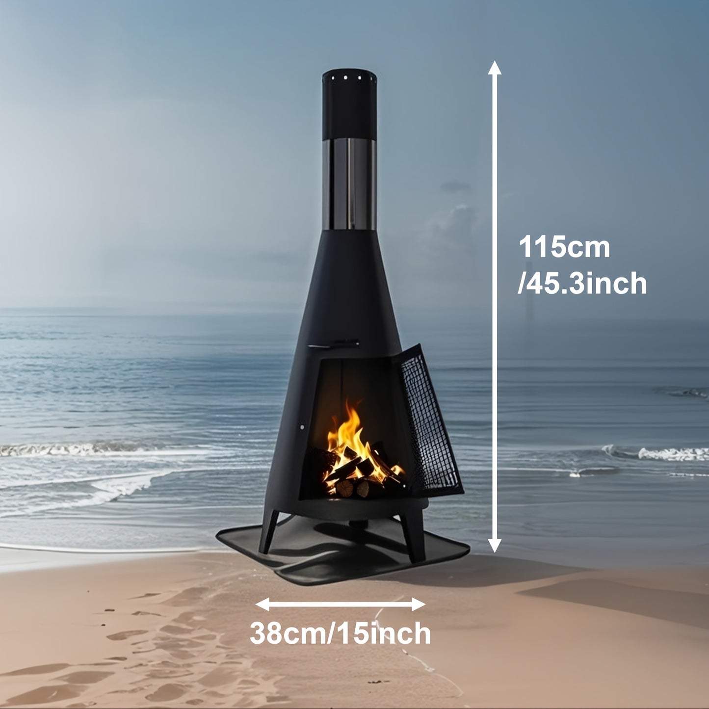 Outdoor Fire Pit Heater with Chimney Design 45-Inch Sitting Height Wood Burning Patio Stove with Mat, Poker & User Manual, Freestanding Backyard Heater for Garden, Patio, Camping & Outdoor Gatherings