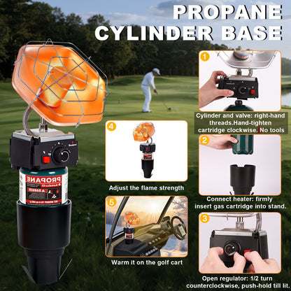 Golf Cart Heater 8520 BTU Portable Propane Catalytic Burner with Cup Holder Mount, Pulse Ignition, Wind-Resistant Low-Emission Design for EZGO, Yamaha, Club Car, UTV, Camping & Ice Fishing